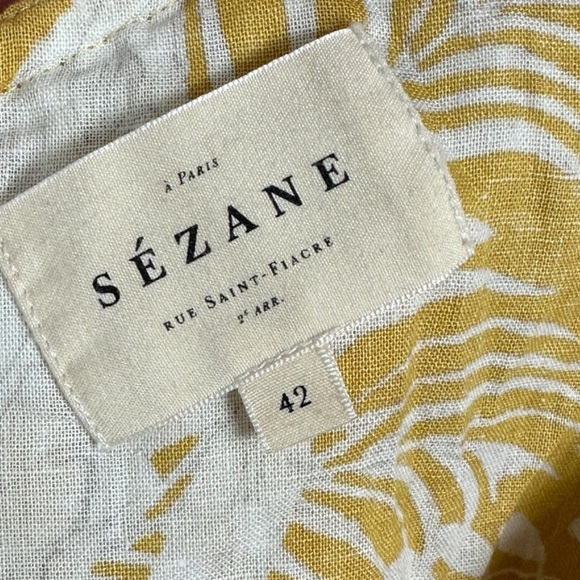 Sezane Linen Adeline One Shoulder Ruffle Top Blouse Yellow Size 42 French US 10 - Picture 6 of 13